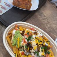 Loaded fries & cheeseburger eggrolls!  at Rhythm 'n Wraps in Boston