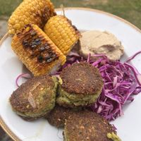 100% vegan meal today - fresh fresh fresh homemade hummus and falafel, with home grown herbs. Cabbage with a milk free dressing with mustard, agave and lemon  at Højriisgaard in Femoe