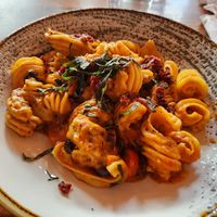 Mediterranean vegan sourdough pasta at Von's 1000 Spirits in Seattle