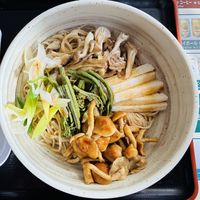 Soba noodles with mountain vegetables and soy sauce.   at Ikemoto Chaya in Yamanashi