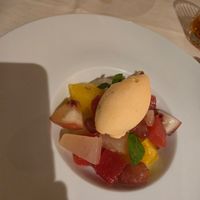 Mango sorbet and fruit salad at Bistrot De Venise in Venice