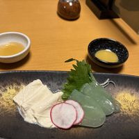 Konjac & tofu skin with Japanese mustardd  at Shikisai gin no to in Beppu
