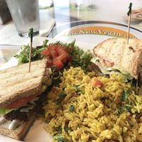 Porcini burger with salad   at The New Vegan in Delray Beach