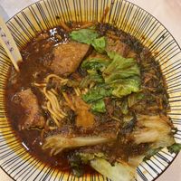 Hot veggie soup (warning vegan label but contains eggs, ask without it)  at Tintin - Bastille in Paris