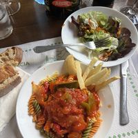 Vegetable pasta (minus cheese), mixed salad.  at Restaurante Esther in Lugo