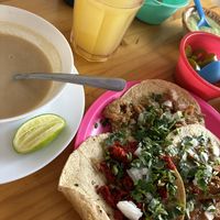 Sopa, agua del día, 3 tacos  at Vegetal Vegancarniceria in Mexico City