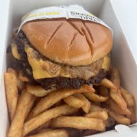 Vegan OG burger with extra crispy fries  at Trill Burgers  in Spring