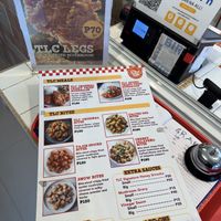 Only “original” and “spiced” flavors are vegan. Pickled veggies, gravy, and vinegar sauce also vegan.  at Taste Like Chicken in Baguio City