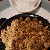 Apple crumble with vegan ice cream at Caledonian Hotel in Leven