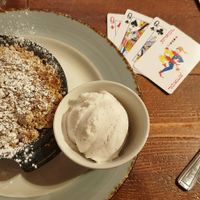 Vegan apple crumble with vanilla ice cream at Caledonian Hotel in Leven