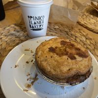 Veggie Pie and Oat Latte   at Pink Lane Bakery  in Gosforth