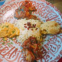 Arroz blanco, pasta de lentejas y berenjenas con tomate. at Orient Experience II in Venice