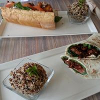 Coconut 'bacon' salad wrap and (i think) a tofu bbq nugget baguette- both were interesting and yummy! at Seed - Faubourg Lafayette in New Orleans
