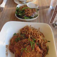 eggplant pomodoro, gumbo, salad at Seed - Faubourg Lafayette in New Orleans