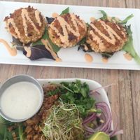 Vegan Artichoke Cakes and Taco Salad 😋😋😋😋😋😋 at Seed - Faubourg Lafayette in New Orleans