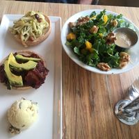 bbq seitan burger and mango and kale salad at Seed - Faubourg Lafayette in New Orleans