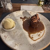 Vegan sticky toffee cake with vegan ice creamm which  at Ic-Cima in Munxar