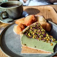 Pistachio flan + beignets at Land & Monkeys - Père Lachaise   in Paris