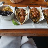 Brussel sprouts and sweet potato tacos with chipotle fig sauce at Dos Perros in Durham