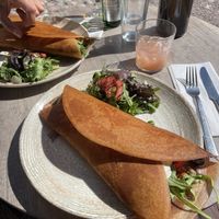 Vegan galette with avocado, olives, artichoke, tomato, chickpeas and oat cream   at Crêperie Avli in Uppsala