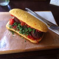 Mr. Bean - black bean balls and tomato sauce on ciabatta at Laauma in Berlin