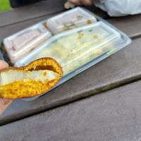 Pakora profile and tray at Healthy Wealthy Veg & Vegan in Belfast