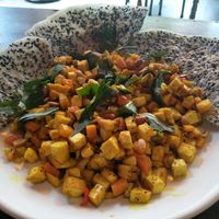Tofu and portobello with rice crackers at Prem Bistro and Cafe in Ho Chi Minh City