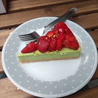Pistache Strawberry cake at What The Cake in Strasbourg
