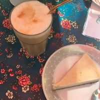 Lemon cheesecake and soy latte at What The Cake in Strasbourg