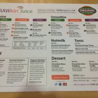 menu at Rawkin Juice in Burbank