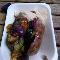 Hummus and vegetable jacket potato (December 2025) at Conti's Llanerchaeron Tea Room in Lampeter