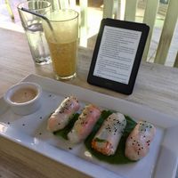 Rice rolls with an amazing peanut sauce at Buddha's Garden in San Juan Del Sur