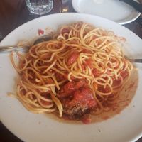 Three very large Impossible Meat meatballs. Very well spiced and the tomato sauce was tasty with big chunks of tomato. Plenty of leftovers from a huge serving. at The Old Spaghetti Factory in Banff