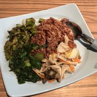 Red rice + 3 veg. $3.60 at Eight Immortals Vegetarian 八仙素食园 - Admiralty Place in North Singapore