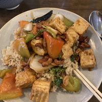 Vegan tofu and cashew nuts on vegan fried rice. They are delivered separately I was so excited to eat I forgot to take a photo.   at Mango Tree Cafe in Baguio City