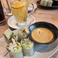 vegan summer rolls with tofu & fresh ginger tea  at Sozo in Loerrach
