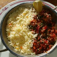 Vegan lentil balls and rice at Cafe Landwer - Ibn Gavirol in Tel Aviv