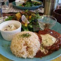 Soy-meat hamburg steak at The PINK WEED Cafe. at The PINK WEED Cafe in Kobe