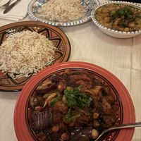 Mousaka‘a bil Hummus and Batata Harra Kokos  at Arabesk in Munich