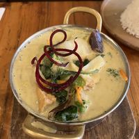 Green curry with tofu served with a rice pyramid  at IMM Thai Kitchen  in Toronto
