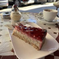 Rasberry and poppyseed cheesecake  at Cafe Josefina in Munich