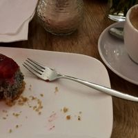 Couldn't wait to eat this delicious vegan cake wit the great cappuccino at Cafe Josefina in Munich