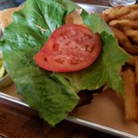 Vegan burger on vegan beer bread at Willimantic Brewing and Main Street Cafe in Willimantic