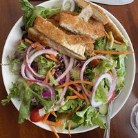 Lebanon Greens with vegan chick*n  at Willimantic Brewing and Main Street Cafe in Willimantic