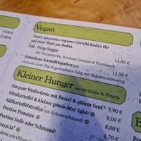 Menu (v=vegetarian but you can ask for a vegan option) at Hotel Brauhaus Wiesenmühle in Fulda