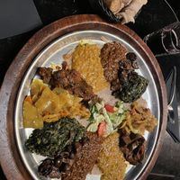 Shared plater with a selection of vegan dishes   at Toukoul in Brussels