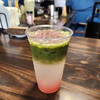 Rose Cardamom matcha lemonade at The Commons Café in Wasilla