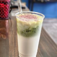 Rose matcha latte at The Commons Café in Wasilla