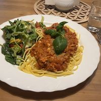 Vegan Spaghetti Bolognese 🍝 with a delicious salad   at Vege Club Amar in Szczecin