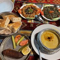 Eggplant, olive and thyme salad, koefte  at Mozaik Bahce in Fethiye